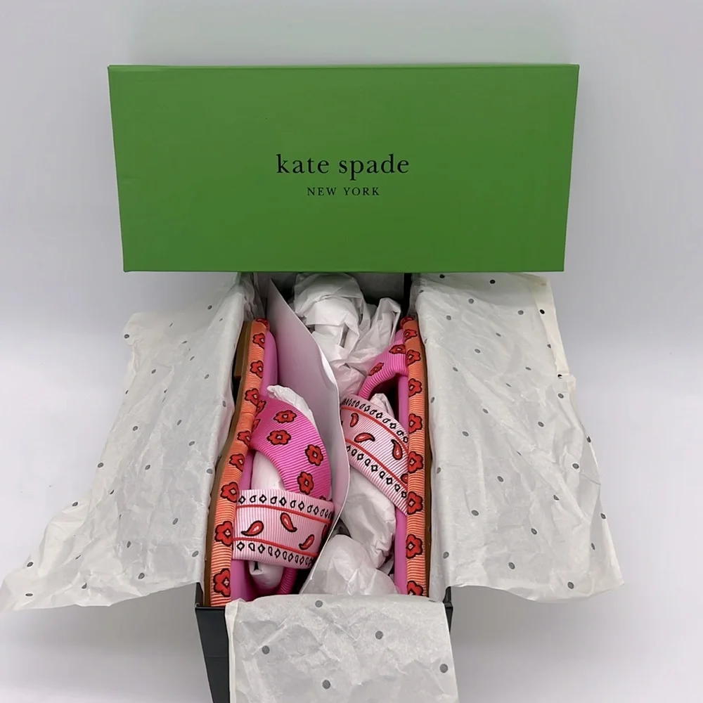 Kate Spade New York Rio Bandana Patchwork Slides Persimmon - Picture 10 of 16